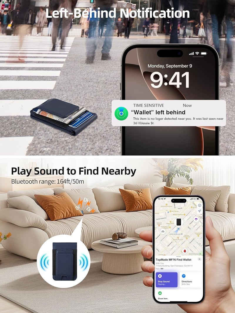 TopMade for MagSafe Wallet with Money Clip, Works with Apple Find My, Strong Magnetic Wallet for iPhone 17/16/15/14/13/12 Series, for iPhone Wallet Stand with Finder Tracker, 8 Cards Holder, Navy Blue - Image 5